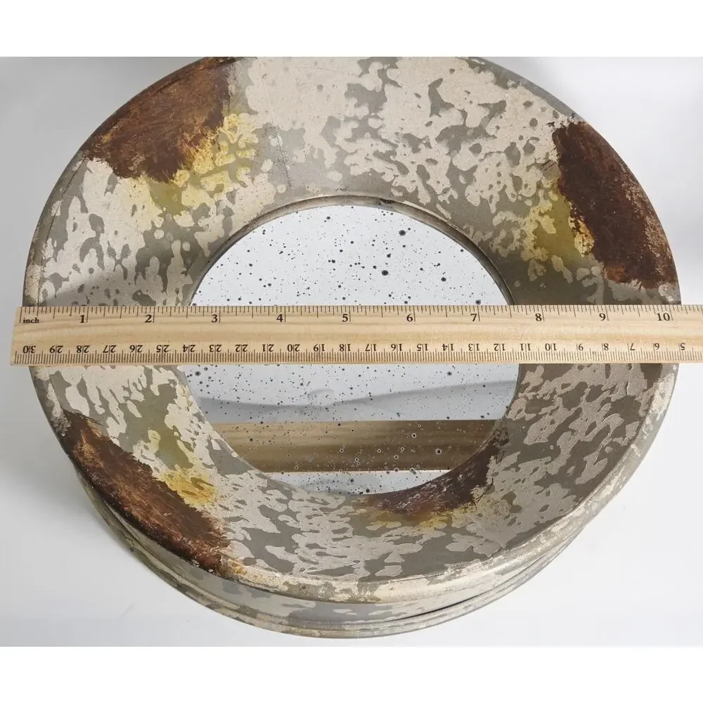 Rustic Distressed Metal Round Wall Mirror Deep Basin Porthole Vintage Decor